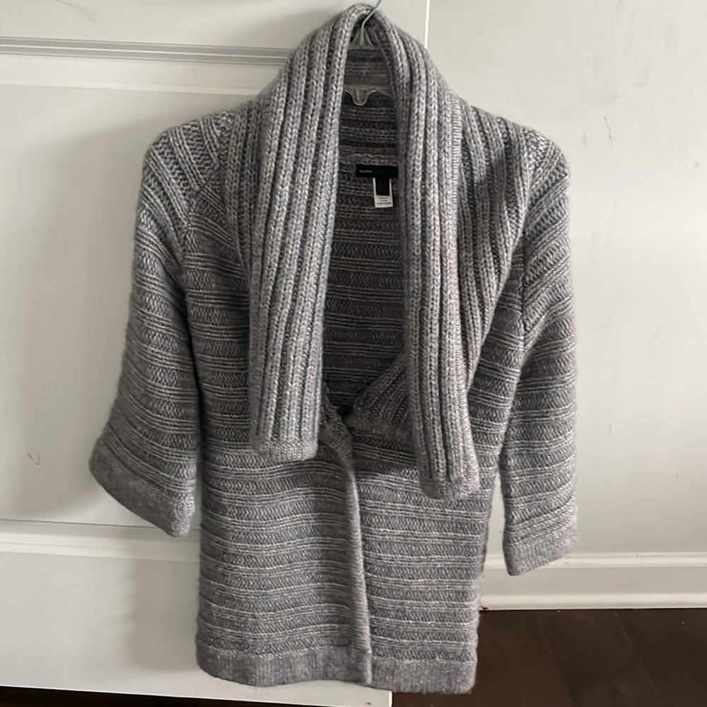 Mango Casual Sportswear Sweater Women Size S Gray Tight Knit Thick Collar